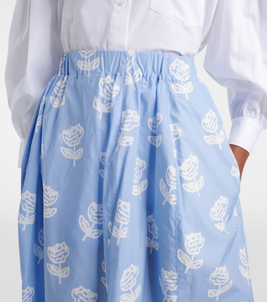 Цветочная хлопковая поплиновая юбка миди Marni, Iris Blue — фото 4