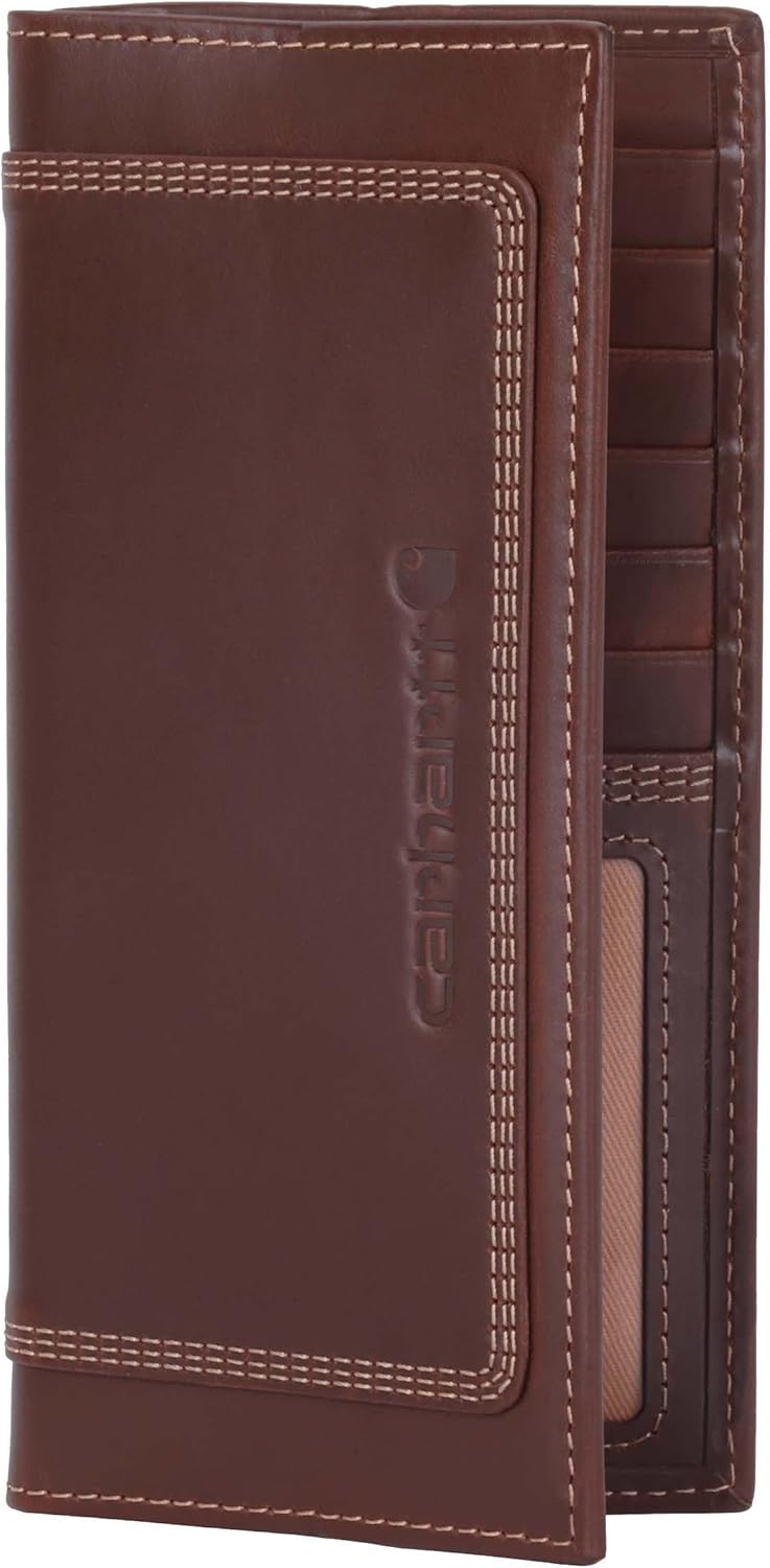 

Carhartt мужской кожаный кошелек Triple Stitch, прочная кожа full-grain, стили bifold, trifold и rodeo, подарки для мужчин, Black (Rodeo)