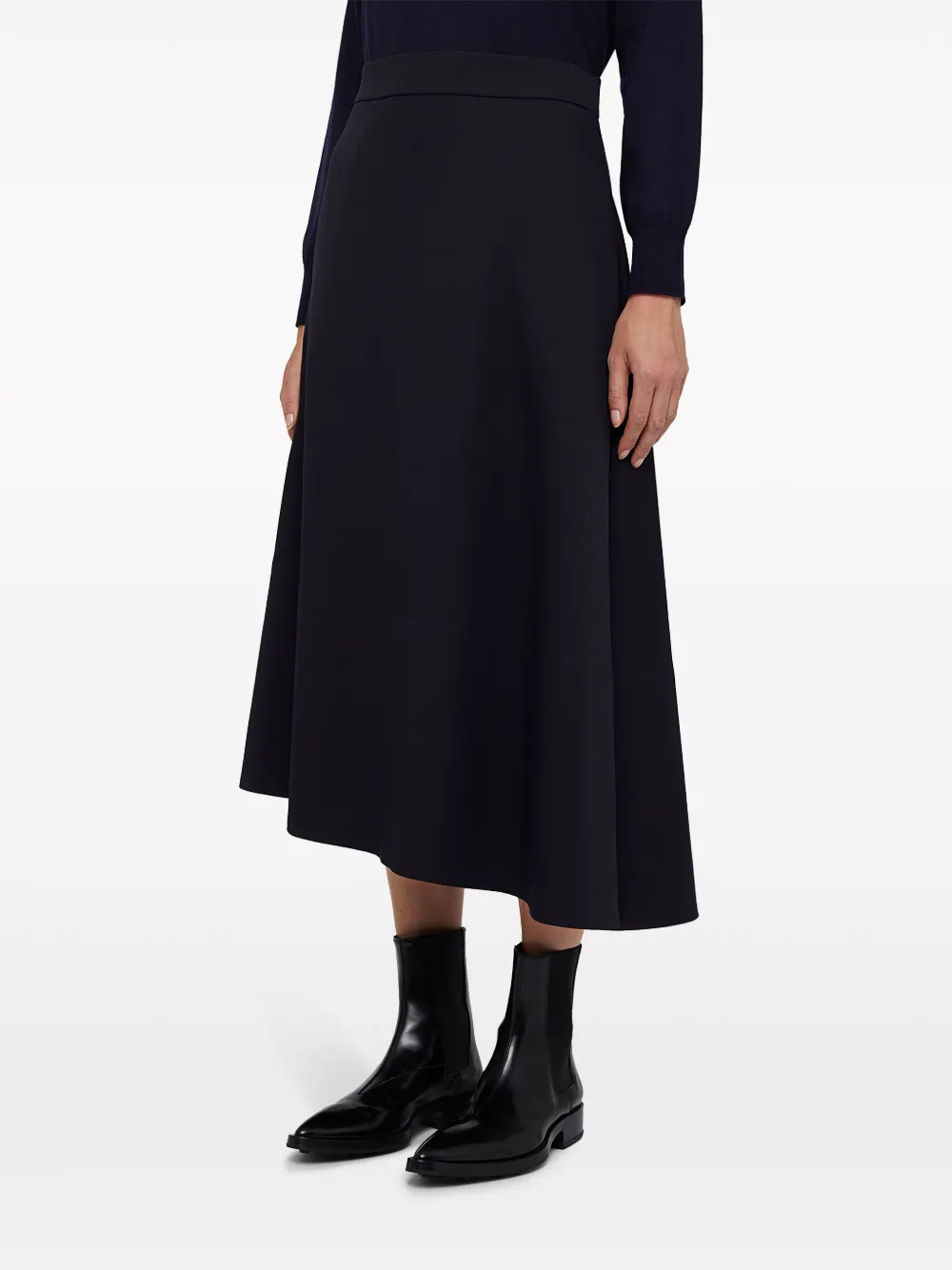 Юбка миди из вирджинской шерсти с асимметричным подолом JIL SANDER, синий — фото 3