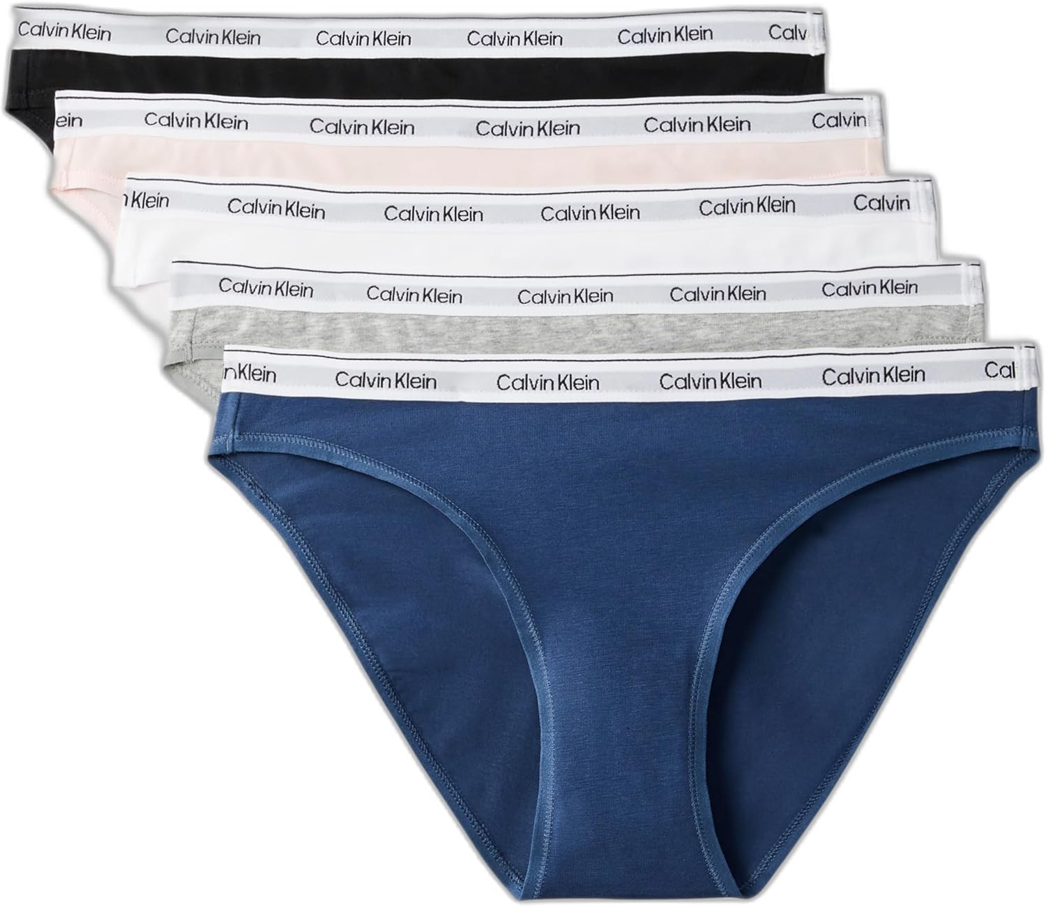

Женские трусики-бикини Calvin Klein Modern Logo из хлопка и стретч-хлопка, 5 пар в упаковке, Black/White/Grey Heather/Potpourri/Dark Denim