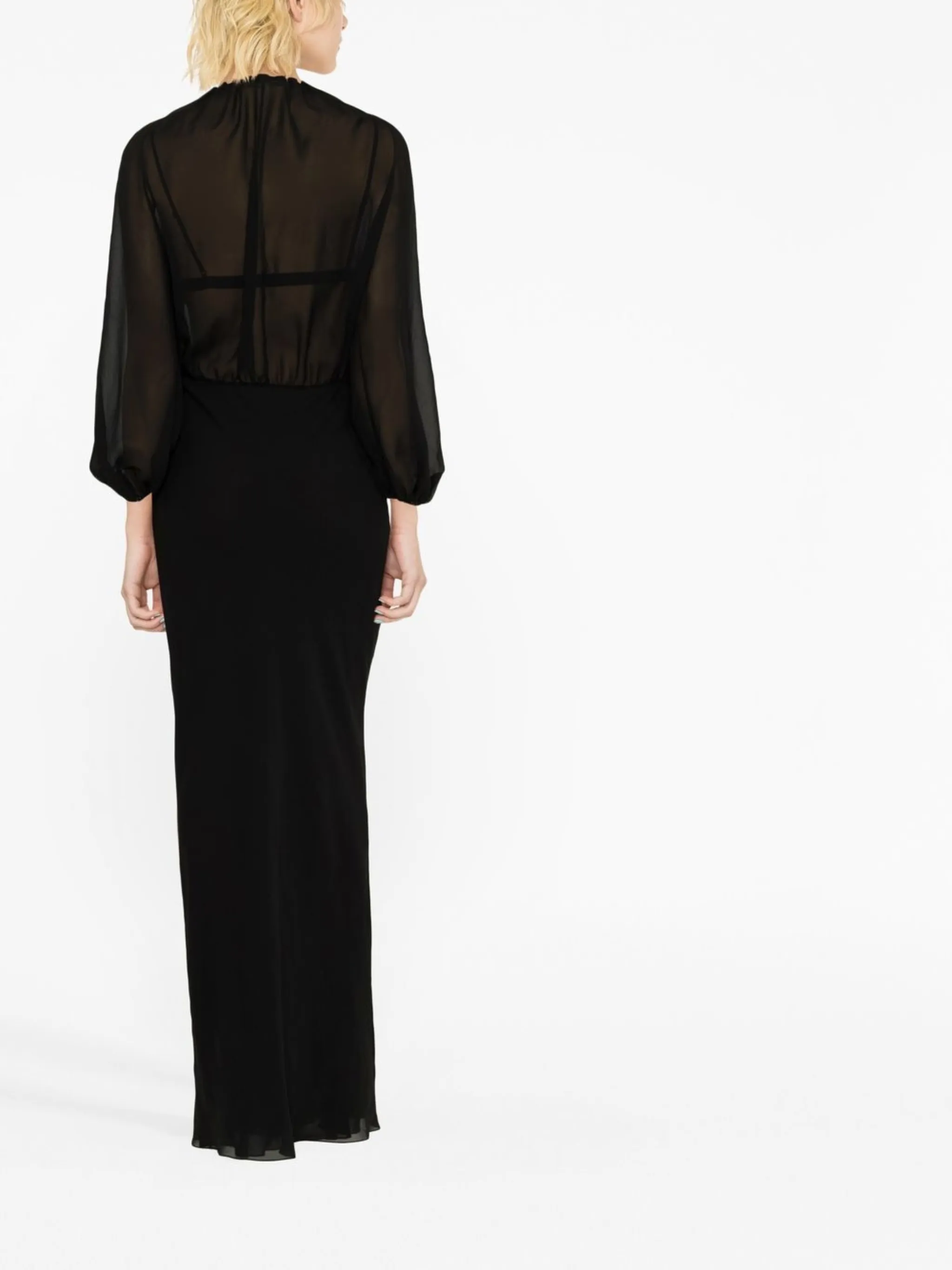 Шелковое платье макси с прозрачной вставкой Saint Laurent, черный — фото 3