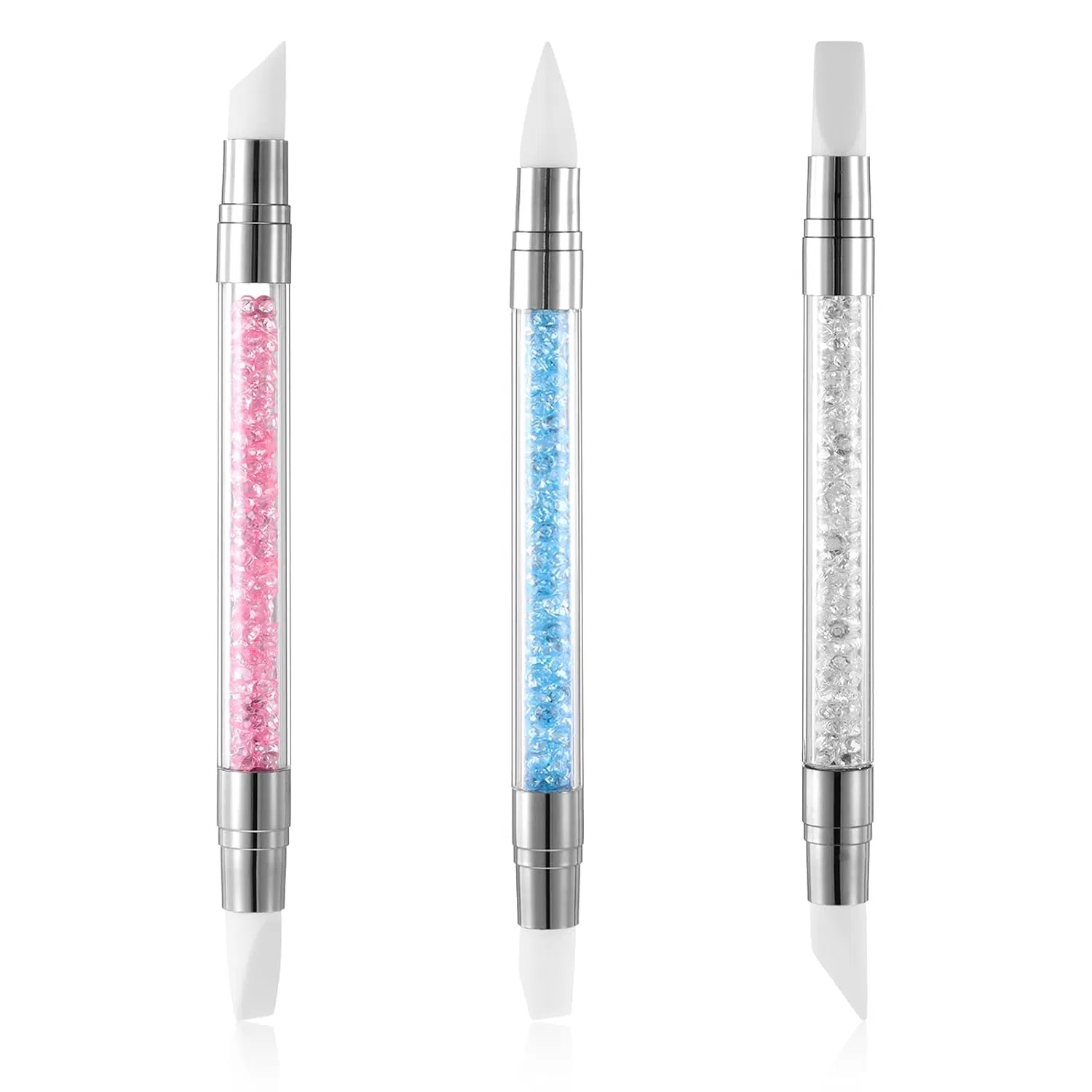 Набор из 3 силиконовых кистей для ногтей с двойными головками Ahqizfx, White, Pink, Blue