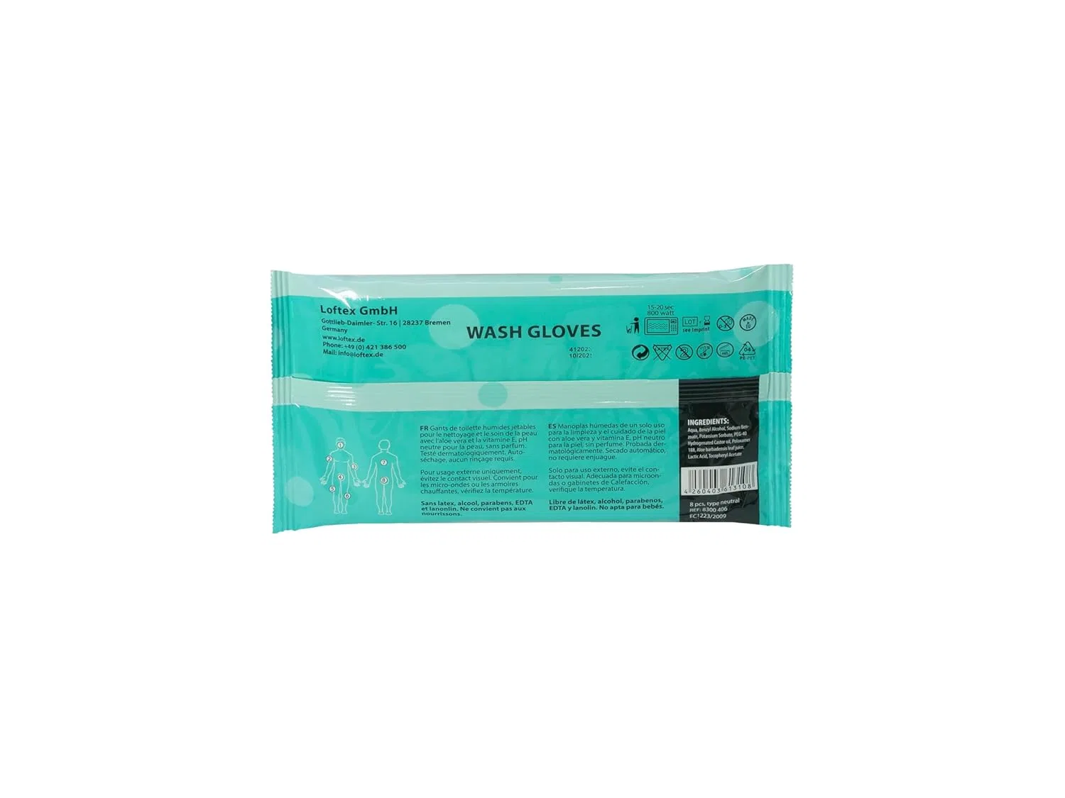 Влажные мочалки «LOFcare Moist Wash Mitts» без запаха, 24 упаковки по 8 штук Loftex — фото 3