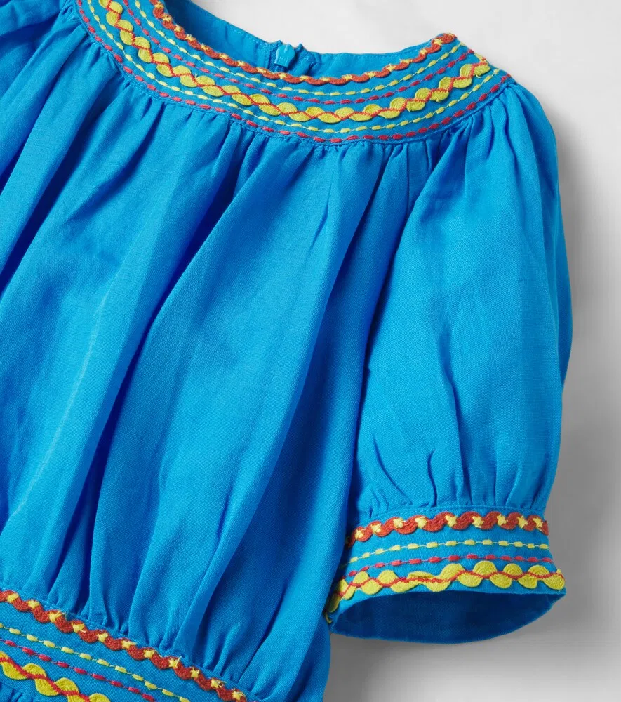 Платье из вышитого льна и хлопка Stella McCartney Kids, синий — фото 3