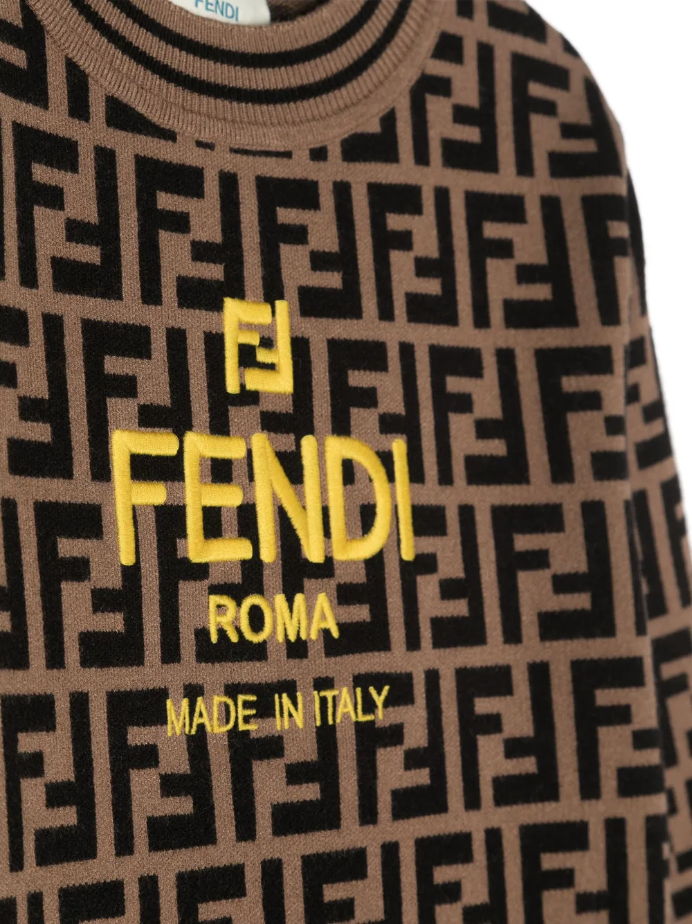 Джемпер с вышитым логотипом и узором FF FENDI KIDS, коричневый — фото 3