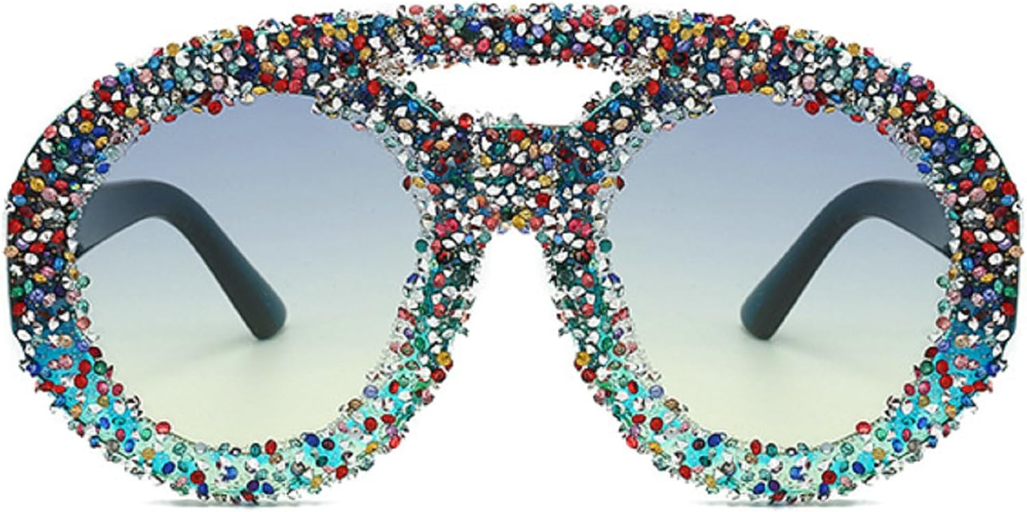 

Модные солнцезащитные очки-пилот большого размера для женщин, украшенные крупными стразами, мужские солнцезащитные очки с плоской верхней частью и бриллиантами (модель 2024) mincl, Blue