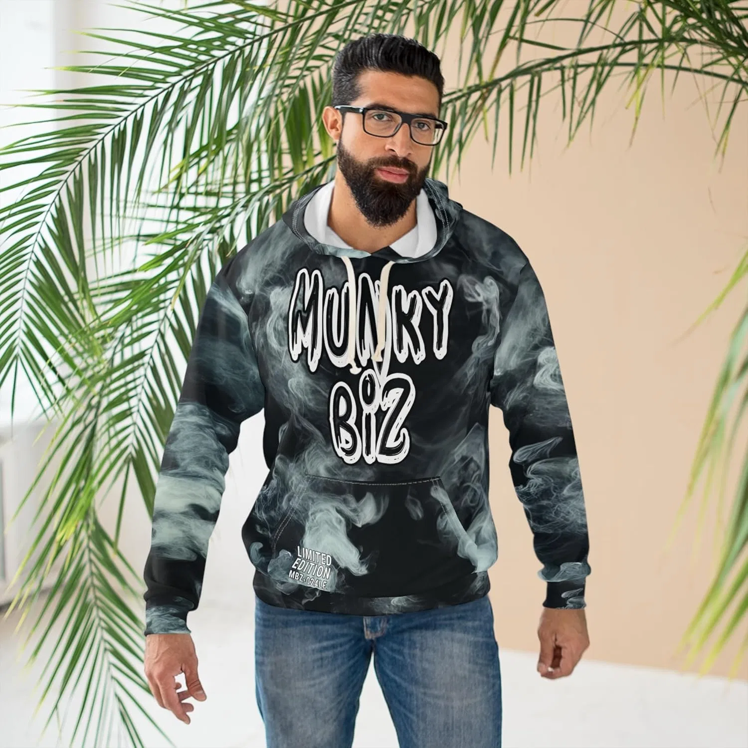 Худи Munky Biz Limited Edition Urban Hoodie - с графическим изображением курящей сигары гориллы, унисекс (AOP) — фото 2