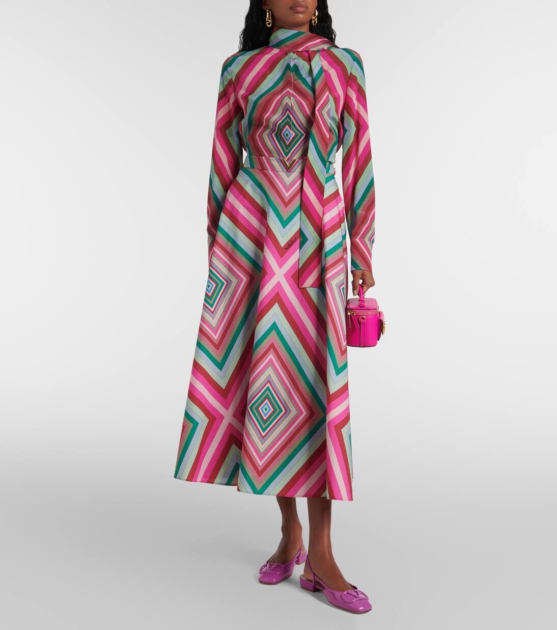 Рубашка из шелкового крепдешина с завязками на воротнике Valentino, разноцветный — фото 2