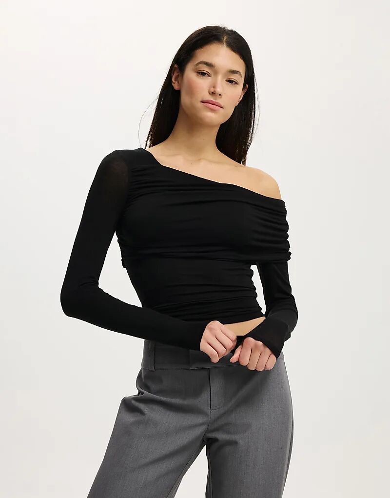 

Черный лонгслив с асимметричным вырезом Cotton On