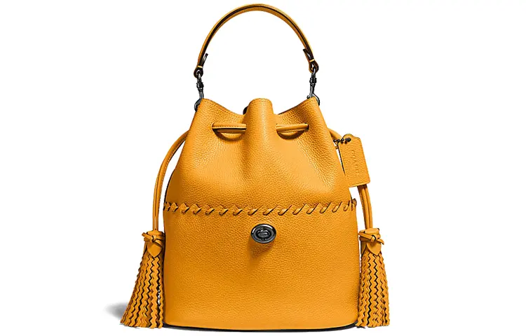

COACH Кожаная сумка-ведро женская через плечо карамельно-желтая
