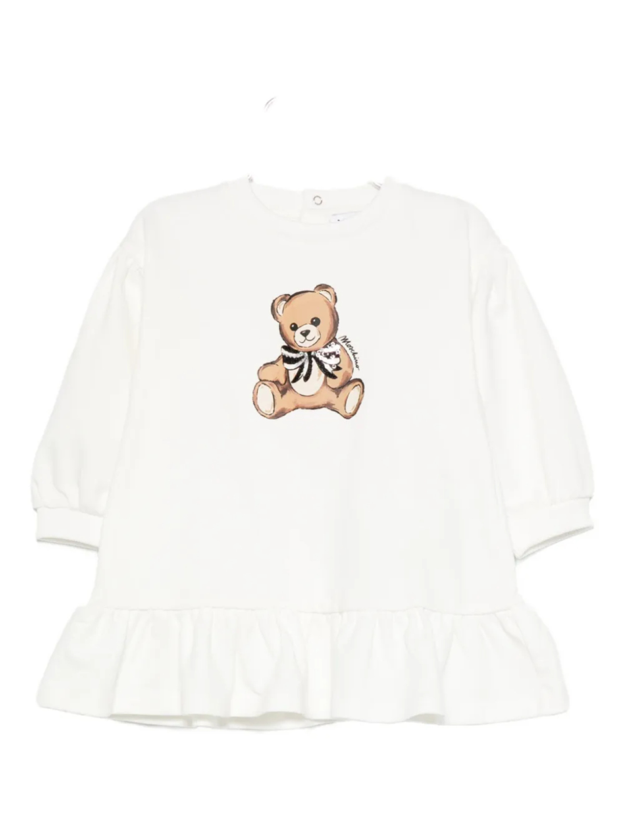 

Платье Moschino Kids с принтом «Тедди» и оборками, белый