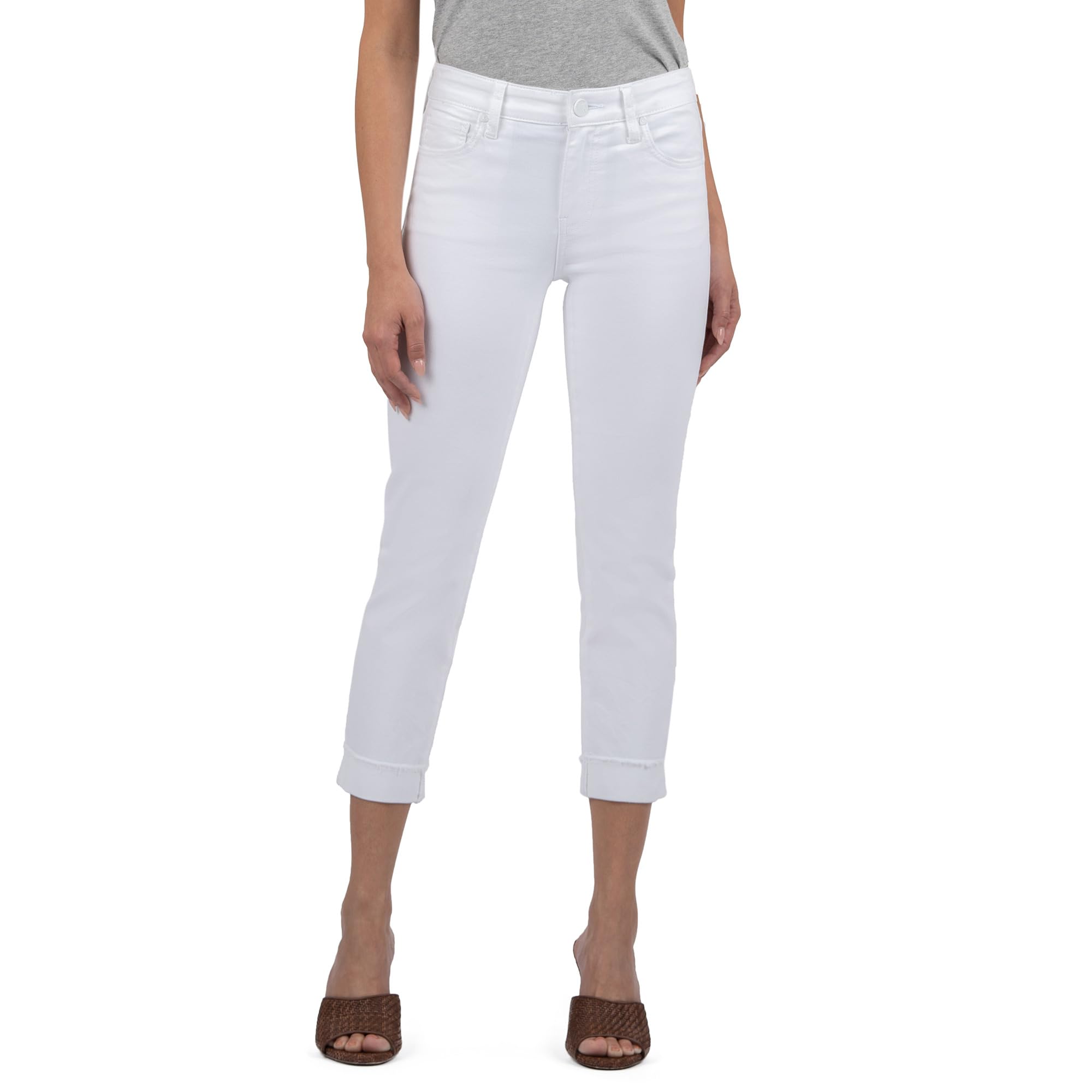 

Джинсы KUT from the Kloth Petite Amy Crop Straight Leg Roll-Up Fray in Optic White, цвет Optic White