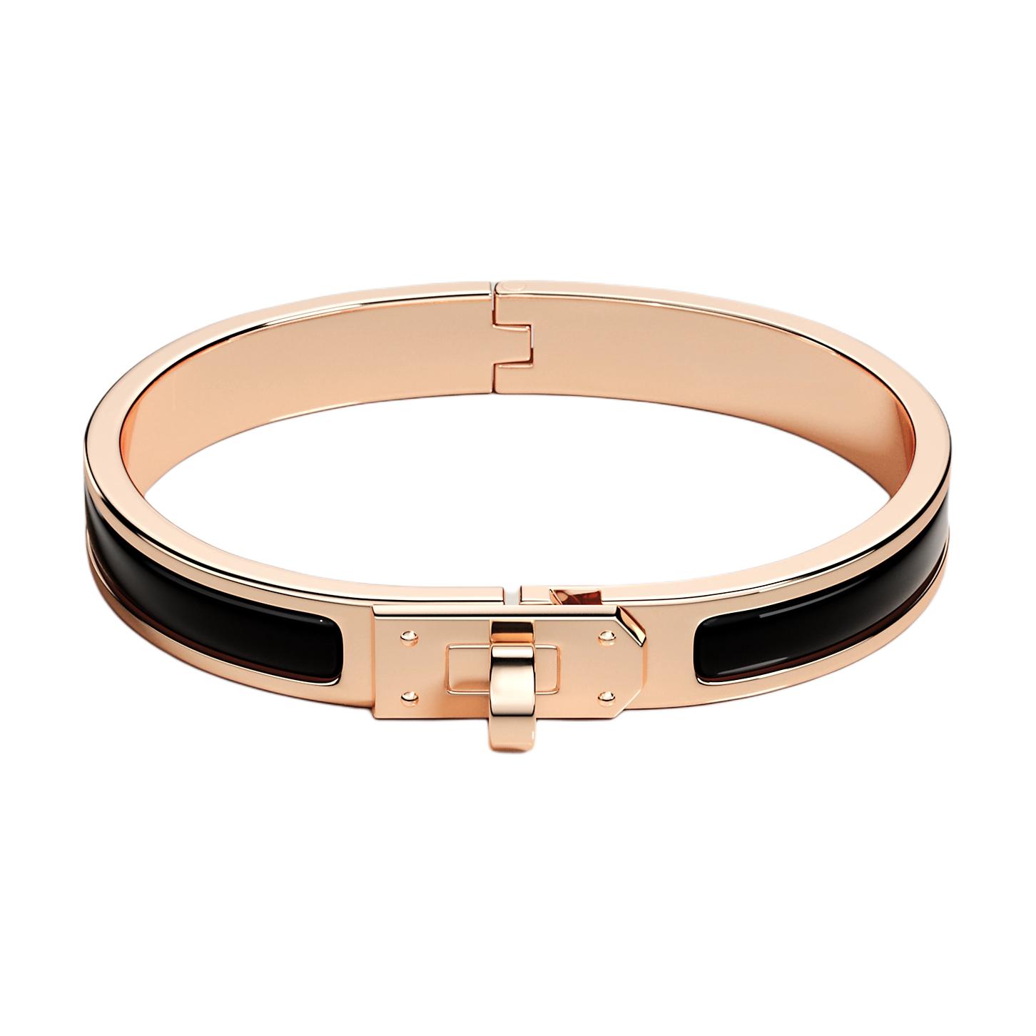 HERMES Мини-браслет Clic Kelly с эмалью и покрытием из розового золота, унисекс, Rose Gold — фото 4