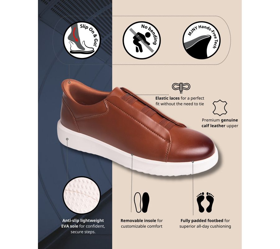 Мужские легкие кроссовки Allen St Hands-Free Slip On Technology Marc Joseph New York, Cognac napa leather — фото 2