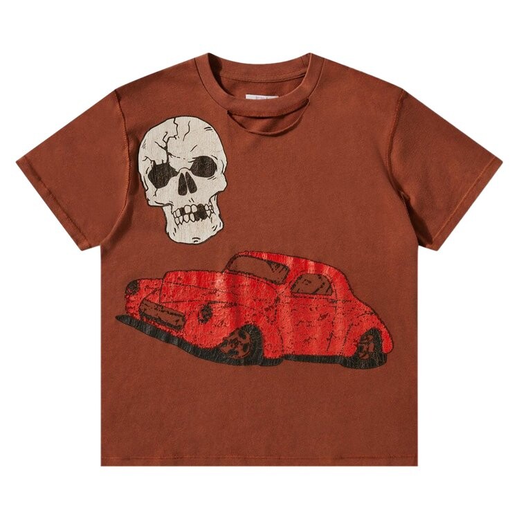 

Футболка ERL Ripped Collar Skull Red Car T-Shirt, коричневый