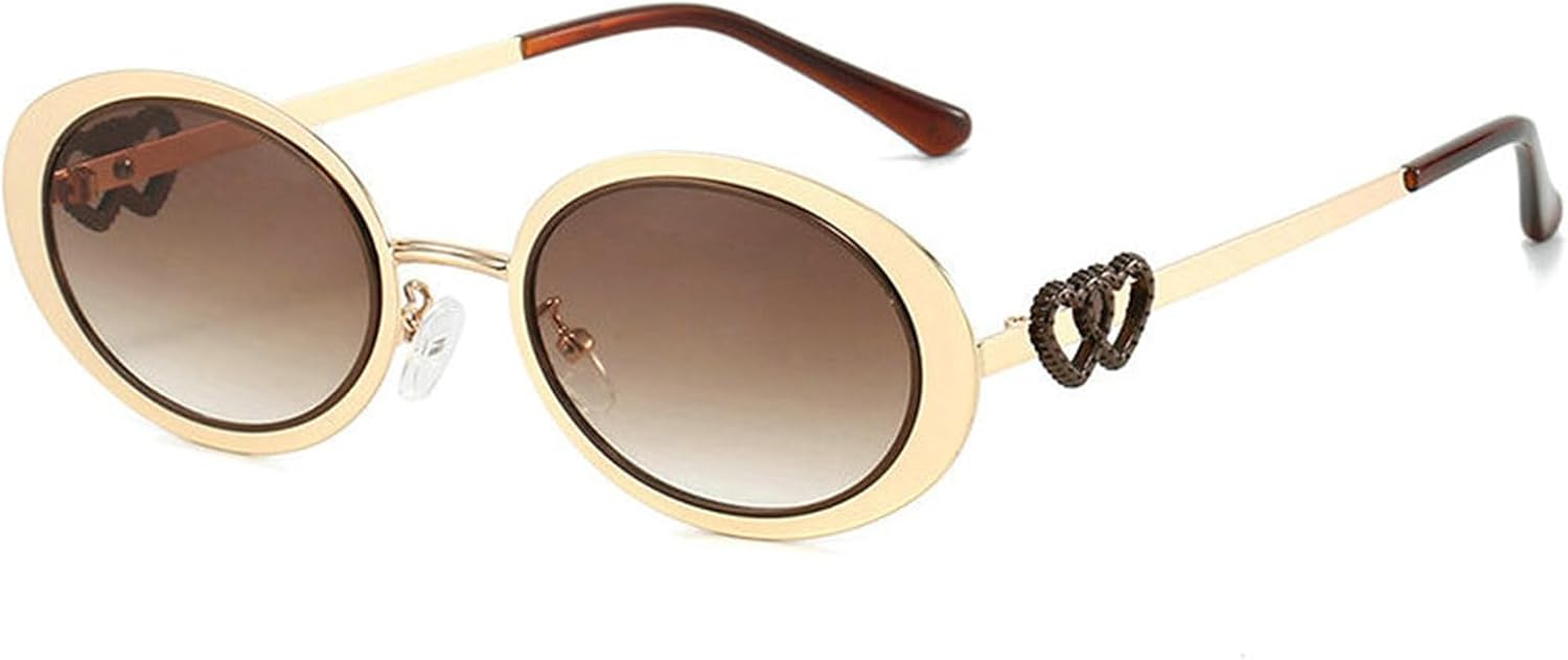 

Willochra Женские винтажные маленькие овальные солнцезащитные очки, модные женские очки в металлической оправе с сердечком, солнцезащитные очки с защитой от УФ-излучения для женщин, C3