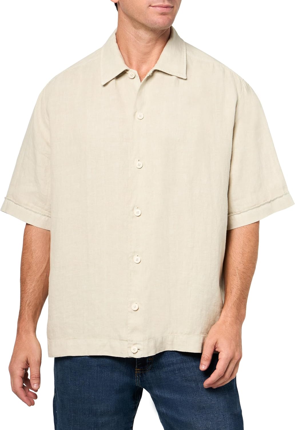 

BOSS Мужская льняная рубашка с коротким рукавом на пуговицах, Peyote Beige