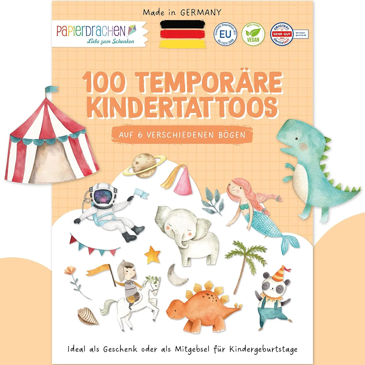 Набор из 100 детских переводных татуировок с рисунками от Papierdrachen Papierdrachen, Colourful Mix