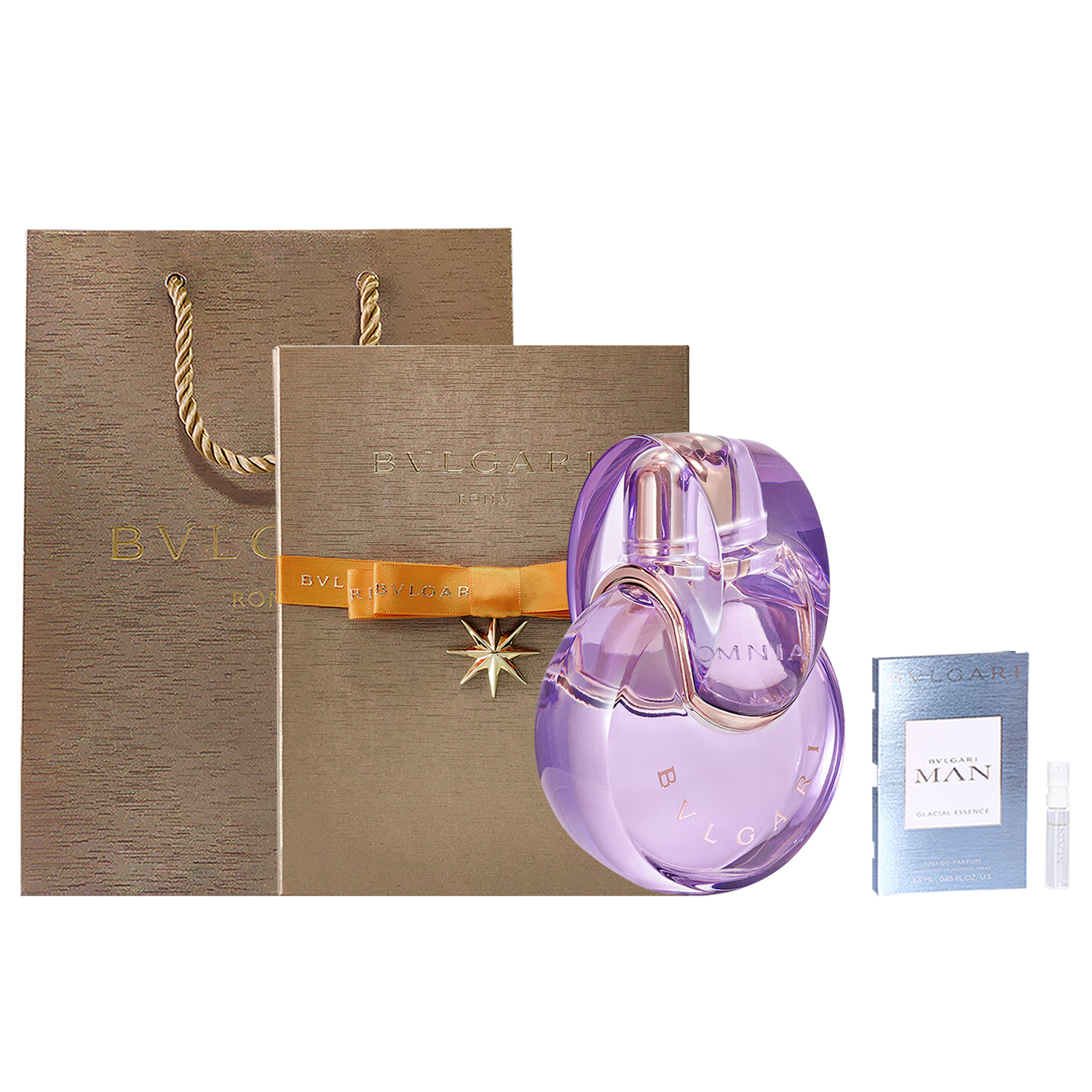 Парфюмерный набор Bvlgari Crystal Collection: туалетная вода Amethyst Eau de Parfum, 50 мл + туалетная вода Polar, 1,5 мл + подарочный пакет