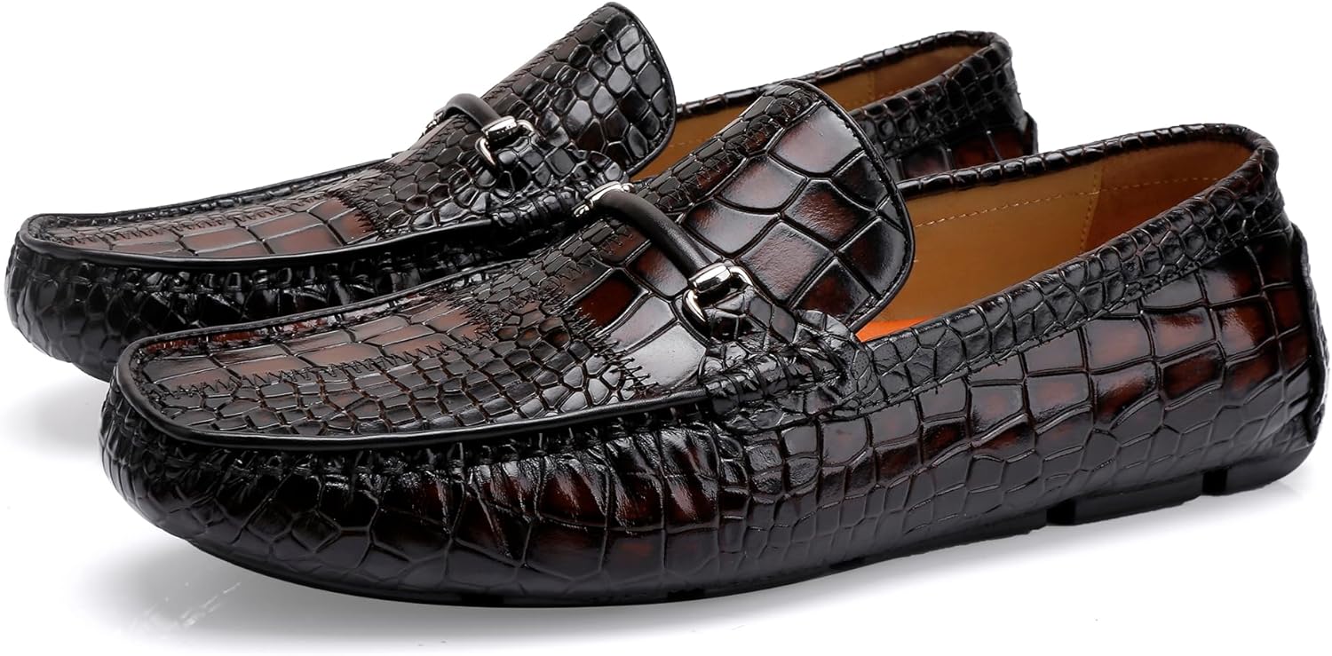 

Мужские легкие кожаные лоферы ChrisLOOK с узором под крокодила, повседневные слипоны, обувь, Coffee