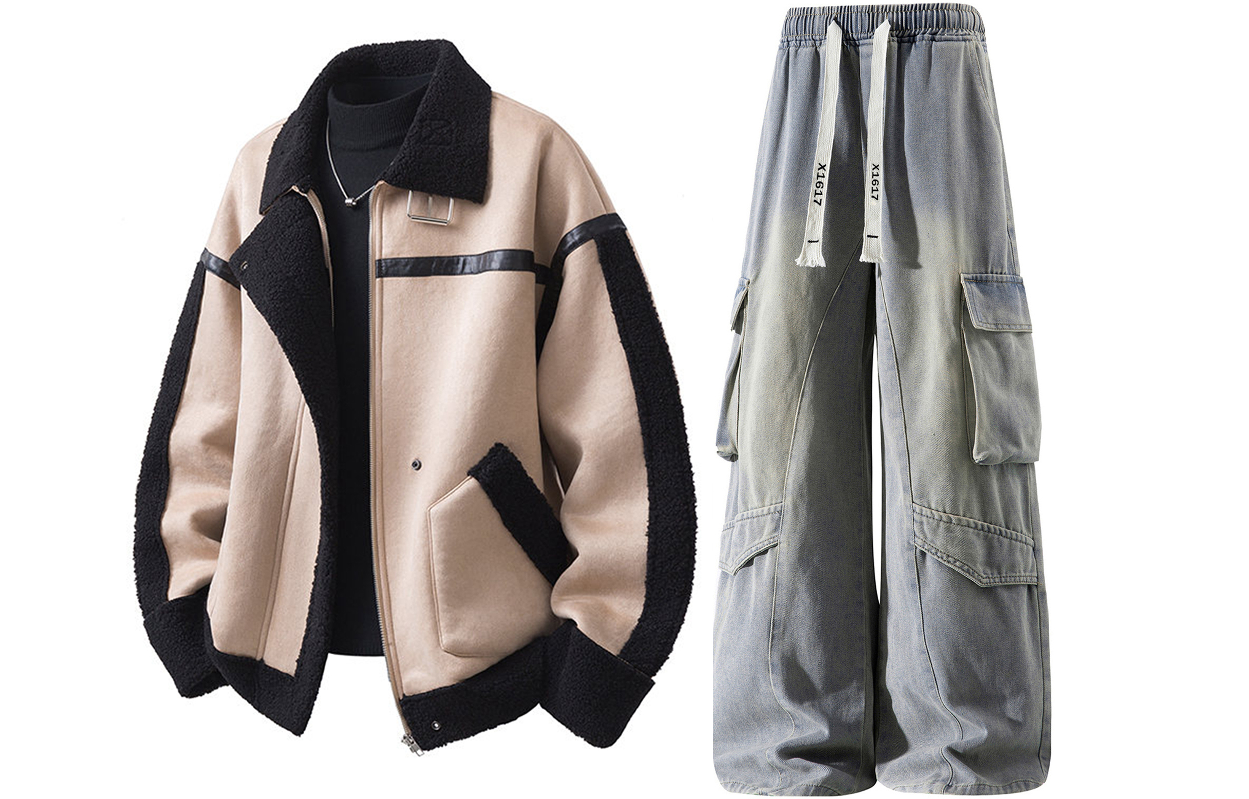 

Повседневный спортивный костюм Unisex с лацканами, утолщенный и с флисовой подкладкой X1617, camel top+желтый mud pants