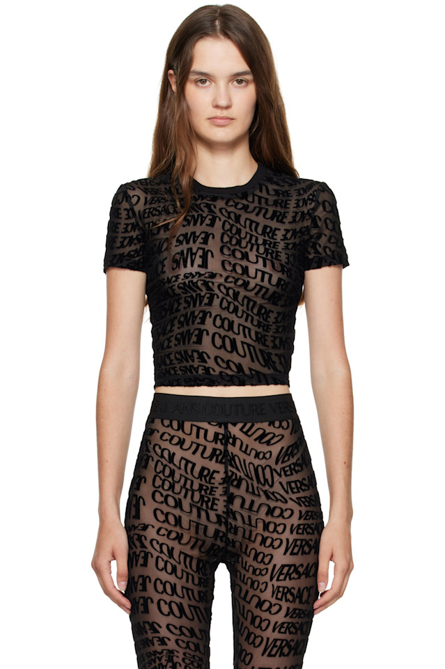 

Флокированная тюлевая футболка Liquify Versace Jeans Couture, черный