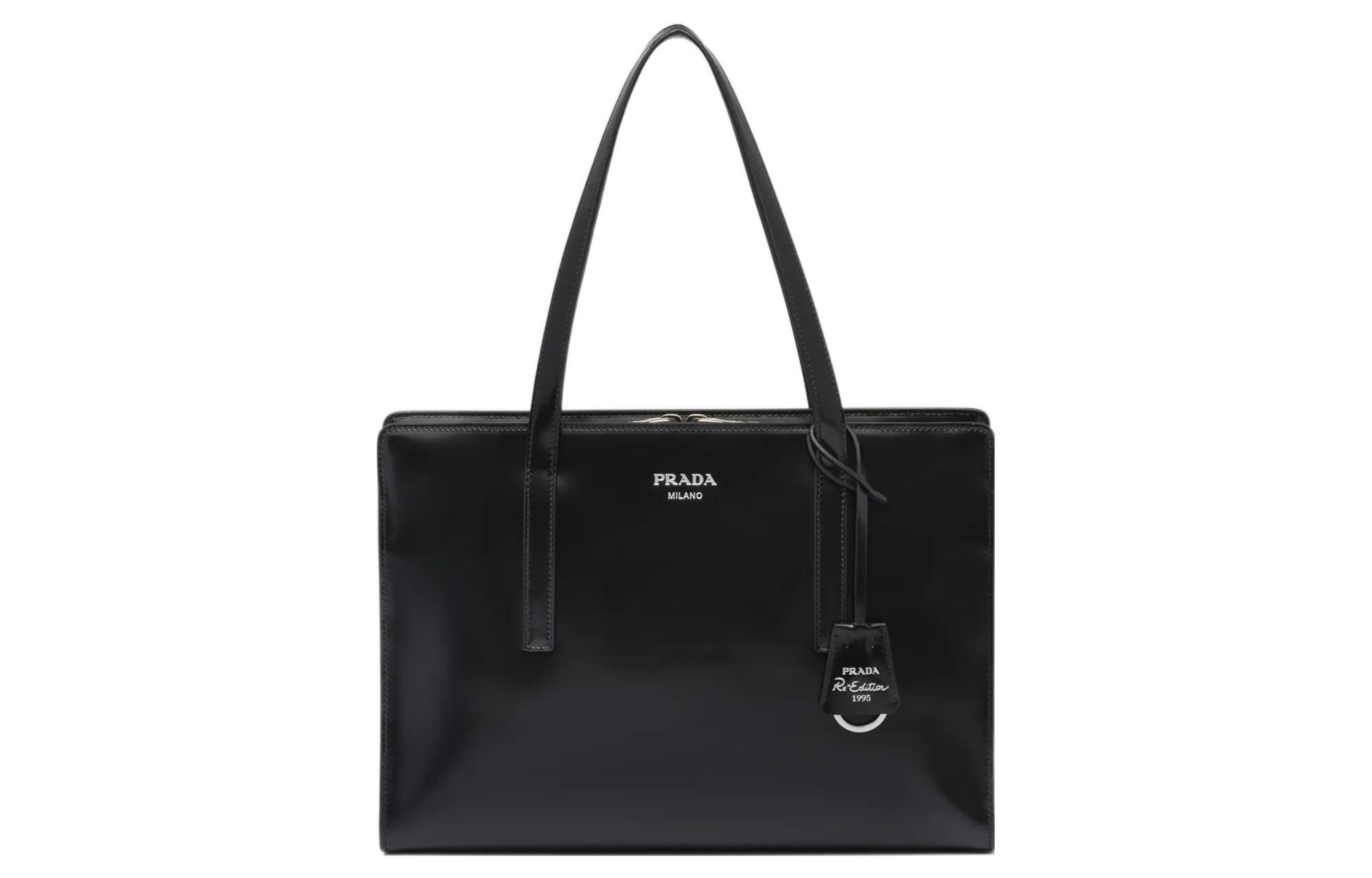 

PRADA Сумка через плечо Re Edition из кожи, сумка через плечо, средняя, унисекс, черная