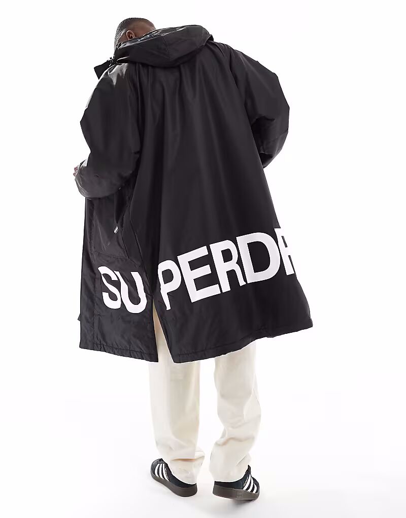 

Водонепроницаемый плащ Superdry черного и белого цвета