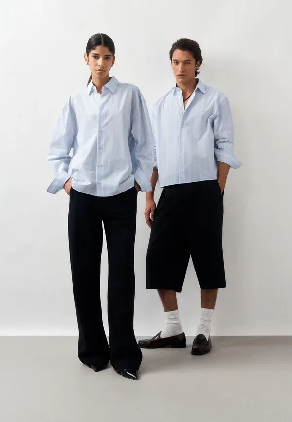 Блуза укороченная на пуговицах Cody shirt Boss, белый/синий — фото 2