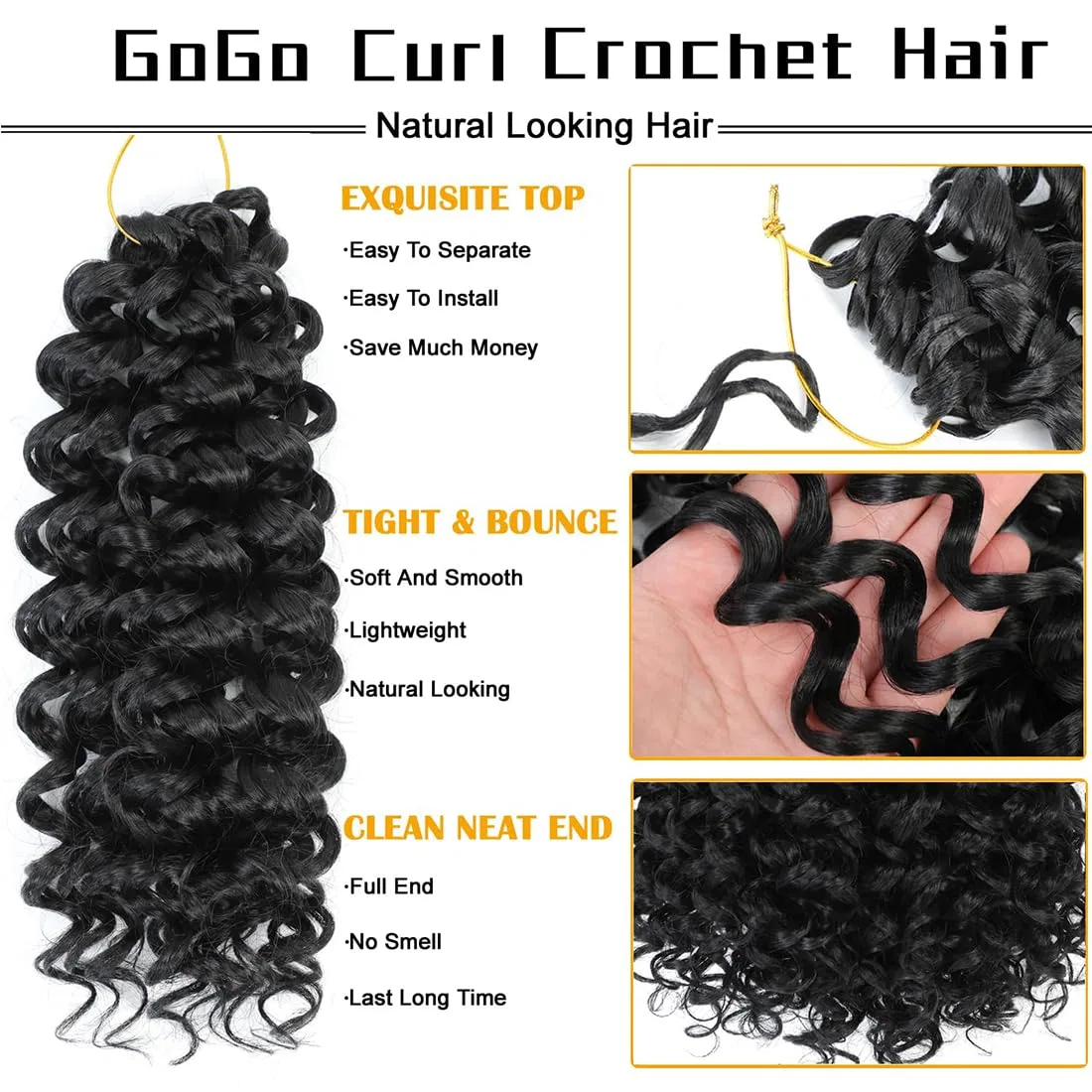 Синтетические волосы для афрокосичек GoGo Curl Crochet Braids Hair Wowcfyyds, 1B — фото 4