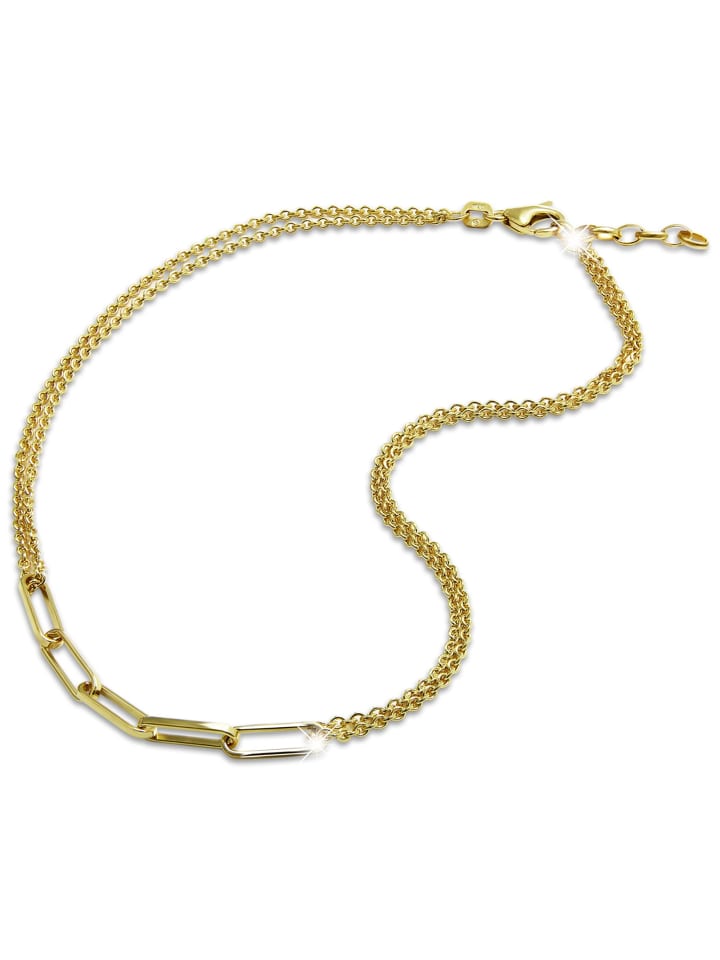 

SilberDream Браслет на лодыжку, серебро 925 пробы, позолоченный (золото 333 пробы), около 28 см, цепочка необычной формы