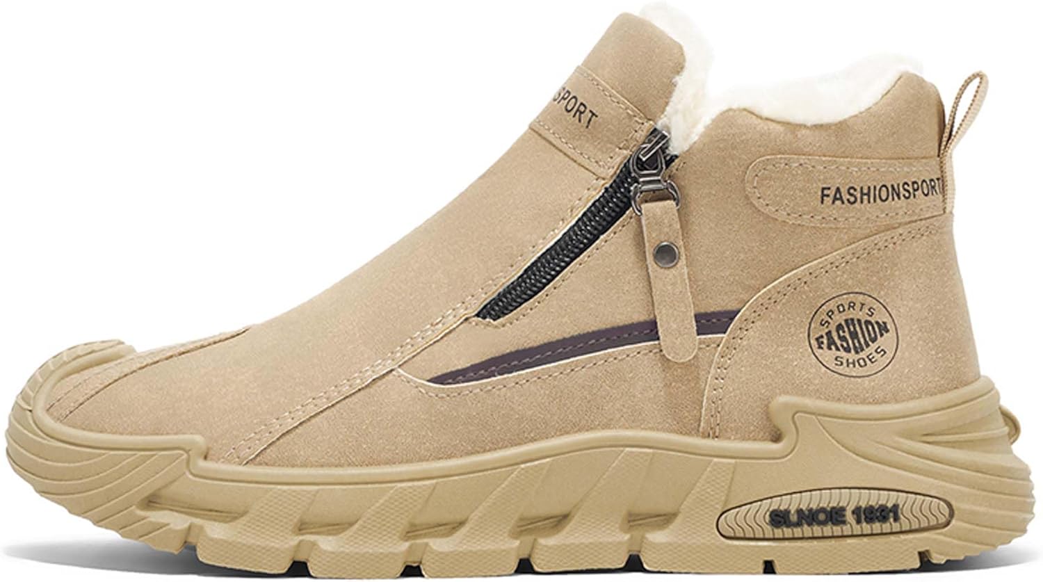 

Зимние бархатные теплые хлопковые туфли с высокой шнуровкой на молнии, повседневные спортивные обувь Generic, хаки