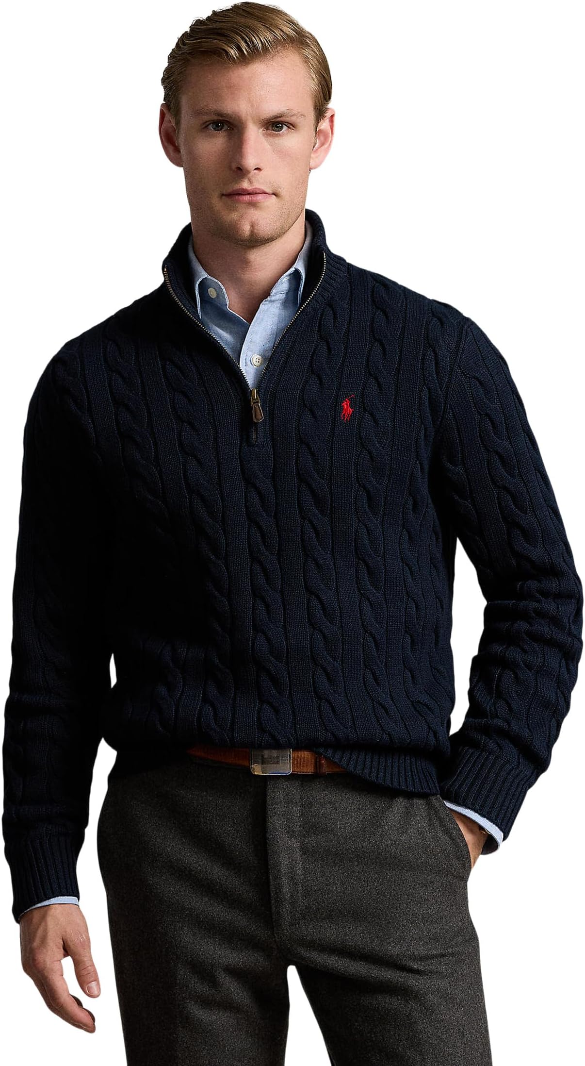 

Свитер Polo Ralph Lauren Men's Long Sleeve Cotton Cable 1/2 Zip, Hunter Navy
