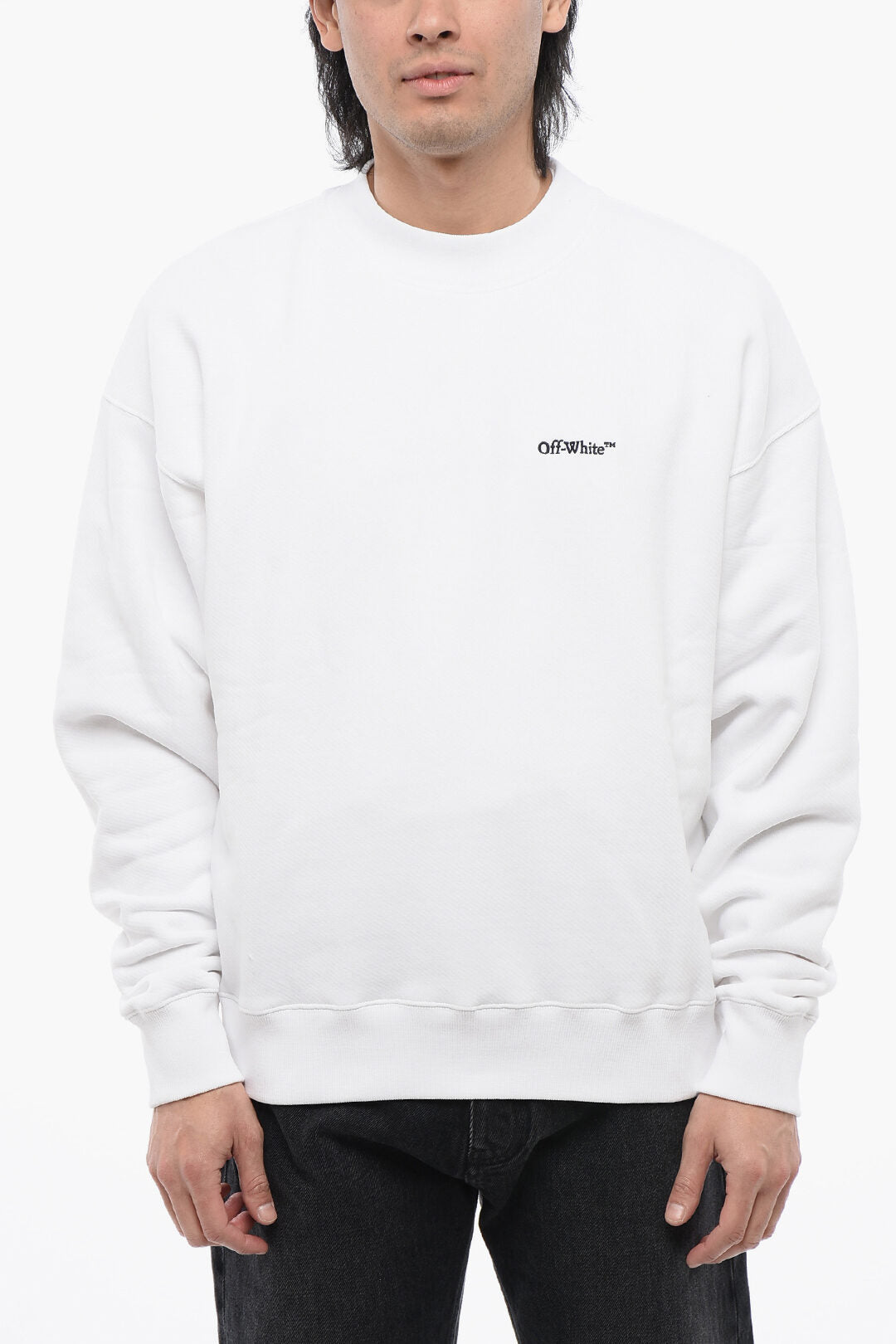 

Свитшот из хлопка с начесом и вышитой стрелой от белого цвета Off-White