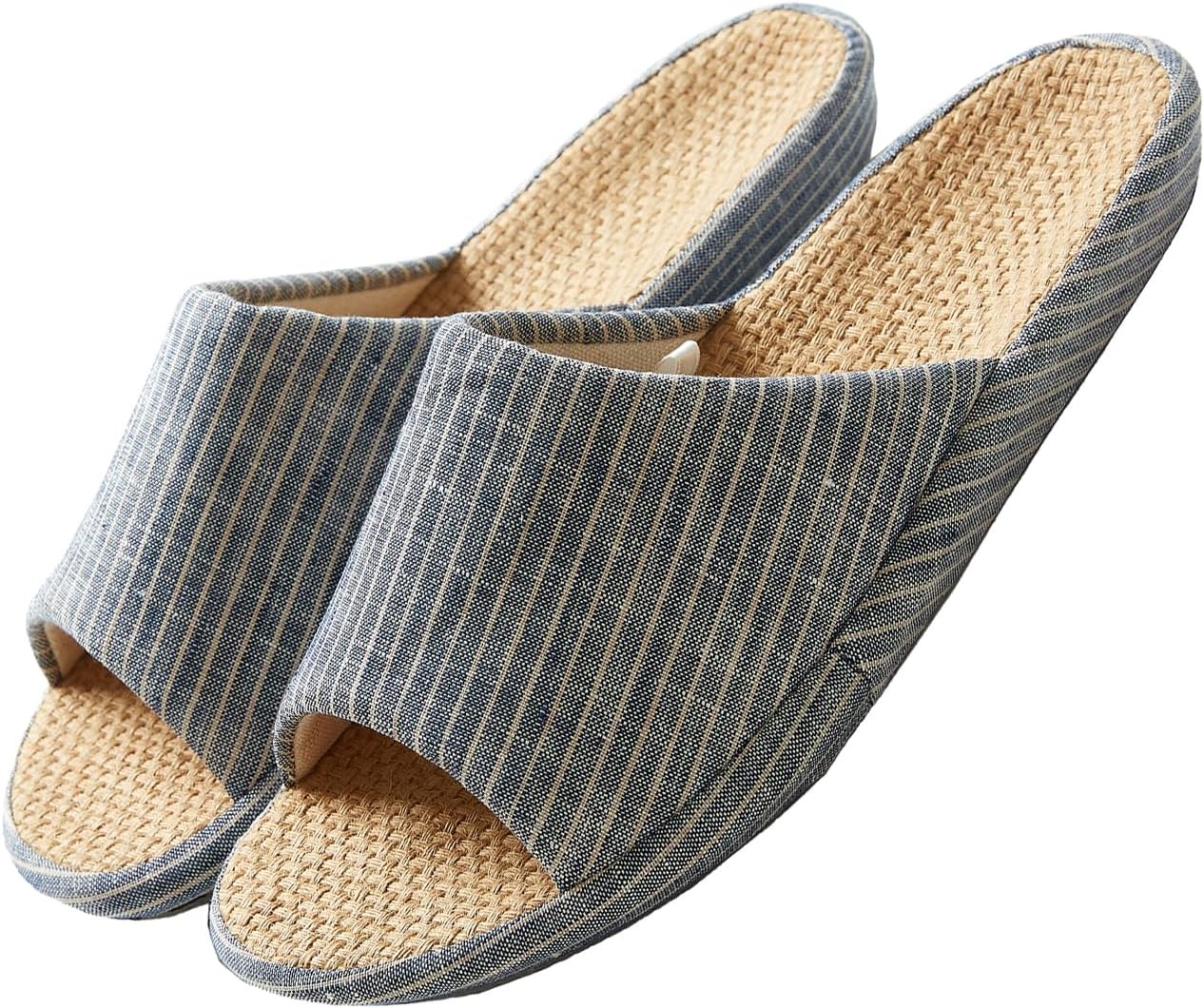 

Женские домашние тапочки MAGILONA, летние, с открытым носком, татами из соломы, мужские комнатные туфли, спальня, льняные, легкие, тихие тапочки, синий