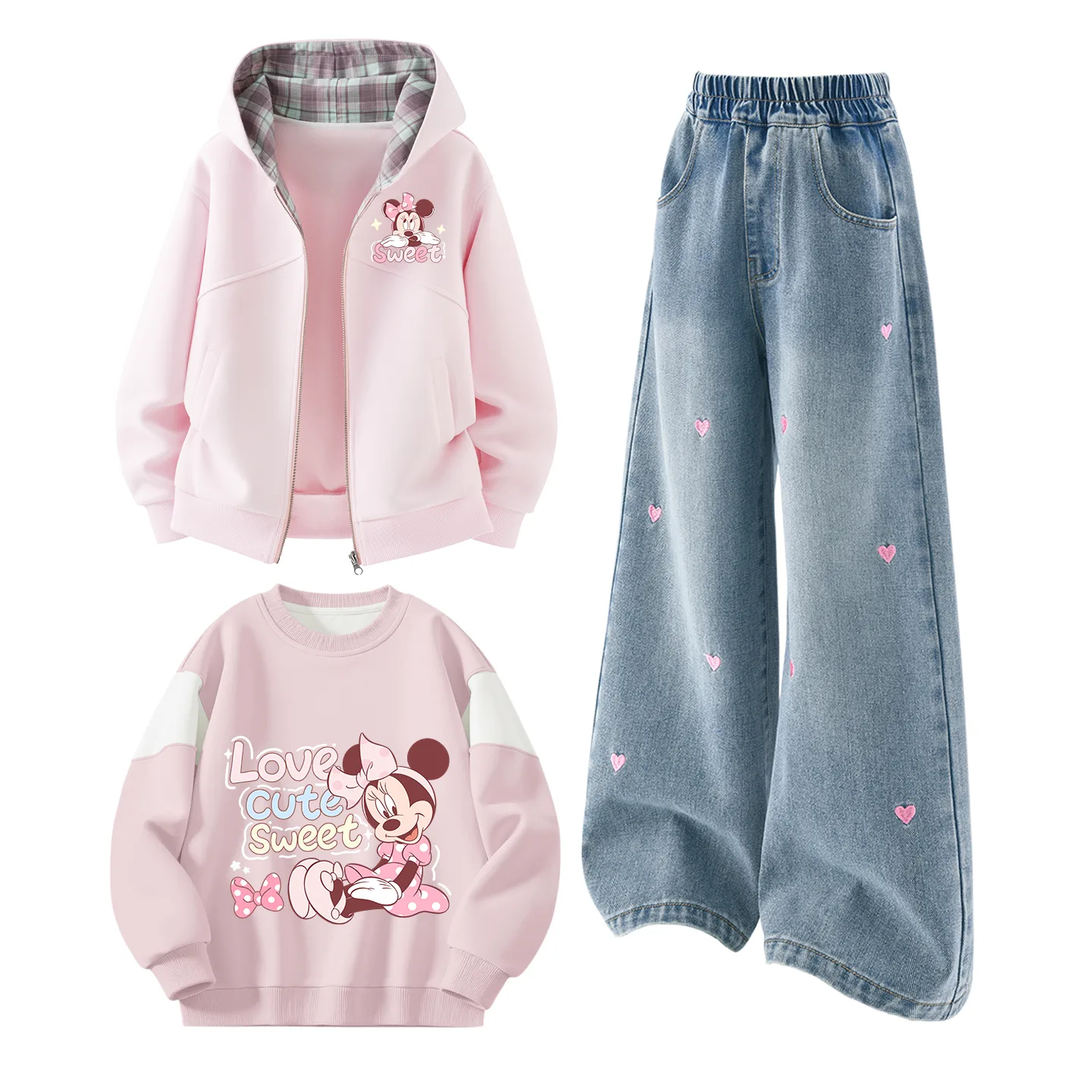 Детская повседневная спортивная одежда Disney, DiCai Xin Xiao K Cherry Blossom Pink+Solid Color Sea Salt Blue+DiCai Xin Xiao K Cherry Blossom Pink — фото 3