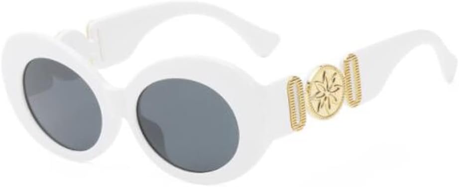 

Солнцезащитные очки PUB в овальной оправе, яйцевидной формы, с широкими дужками, металлические декоративные солнцезащитные очки, модные солнцезащитные очки с защитой от УФ-излучения, White Frame Grey Flakes