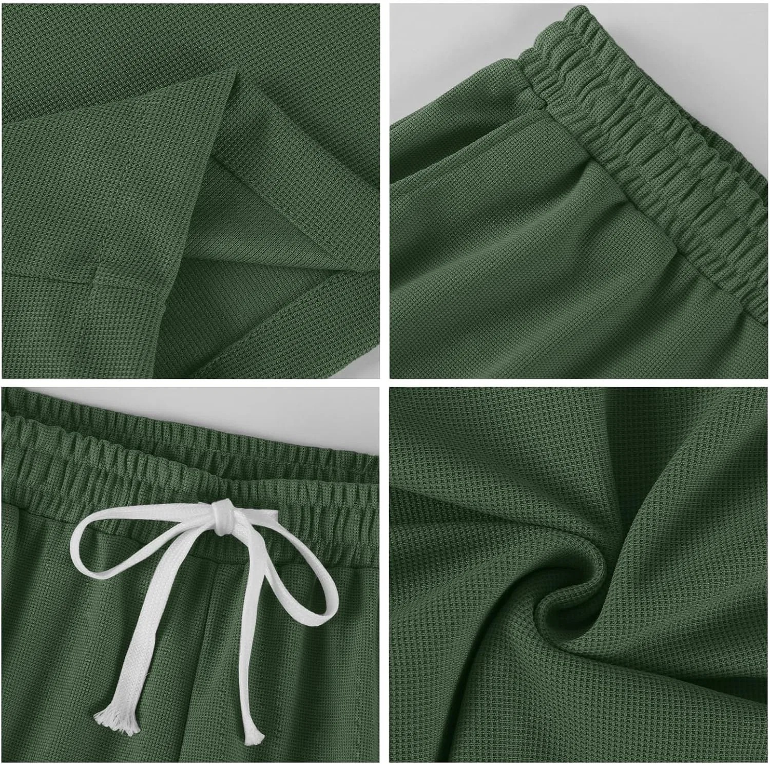 Шорты вафельные мужские с эластичным поясом и карманами, 01-dark Green — фото 4