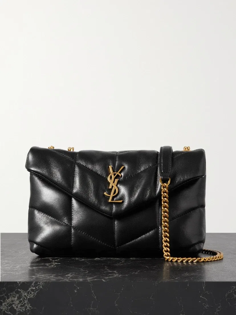 Стеганая кожаная сумка на плечо Puffer Toy SAINT LAURENT, черный