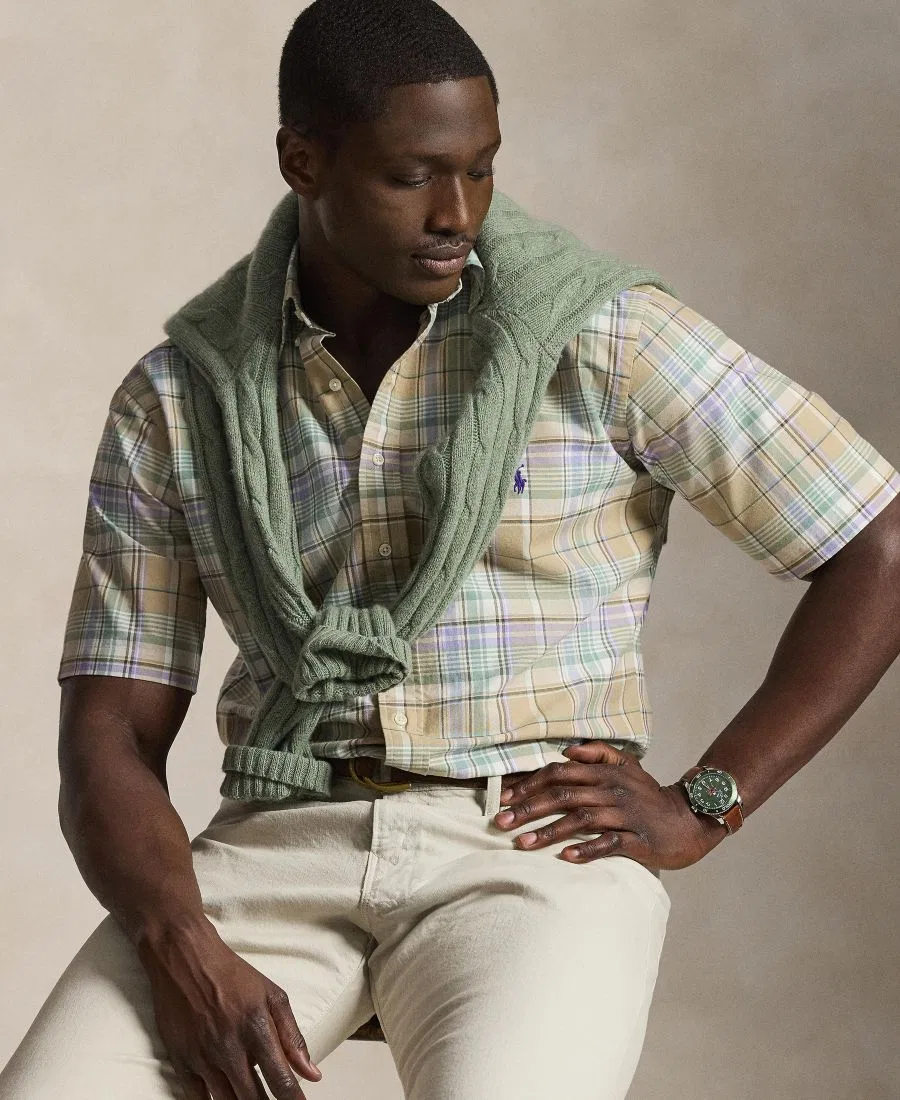 Мужская клетчатая рубашка Оксфорд Polo Ralph Lauren, мультиколор — фото 3