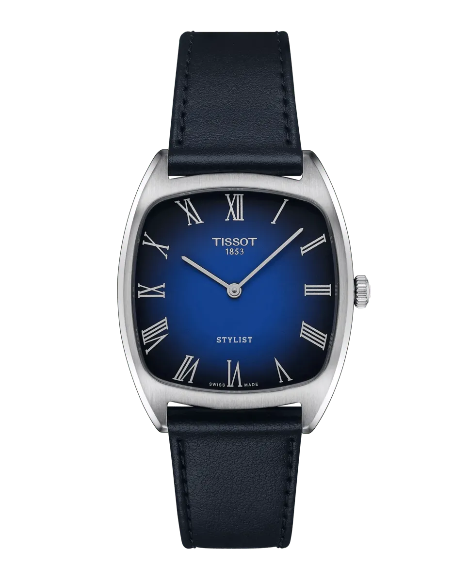 

Женские кварцевые часы Stylist в синей коже Tissot, синий