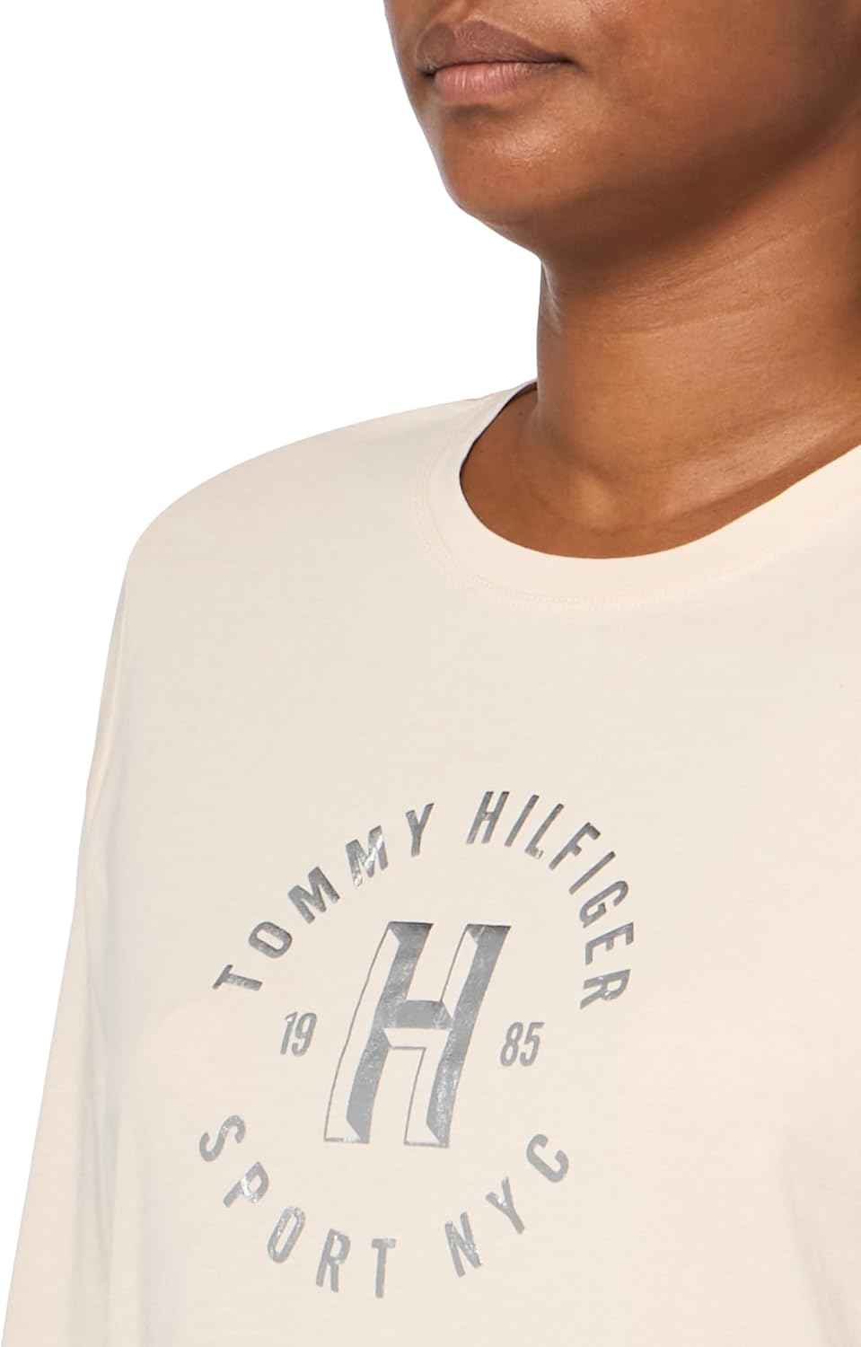 Лонгслив Tommy Hilfiger Metallic Logo Crew Neck, серо-бежевый — фото 3