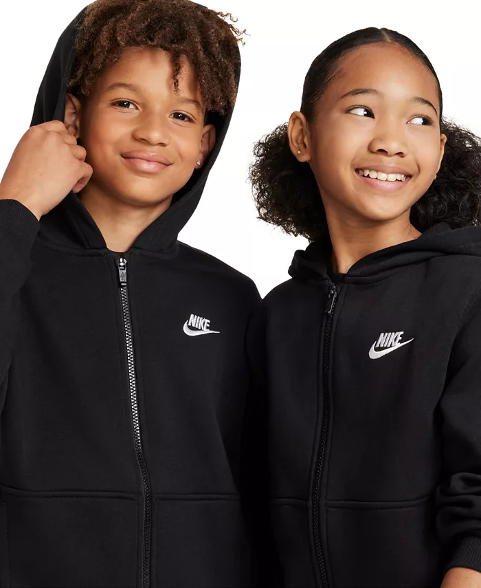 Большой детский спортивный худи Club Fleece с молнией Nike, черный — фото 3