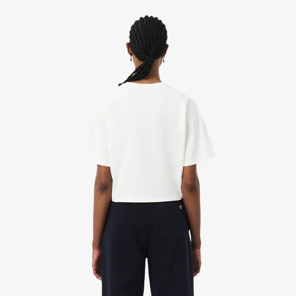 Футболка Lacoste Soft Branding, полуукороченная, офф-уайт — фото 3