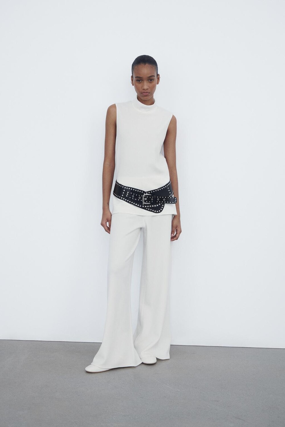 

Широкие брюки из мягкого пике ZARA, экрю