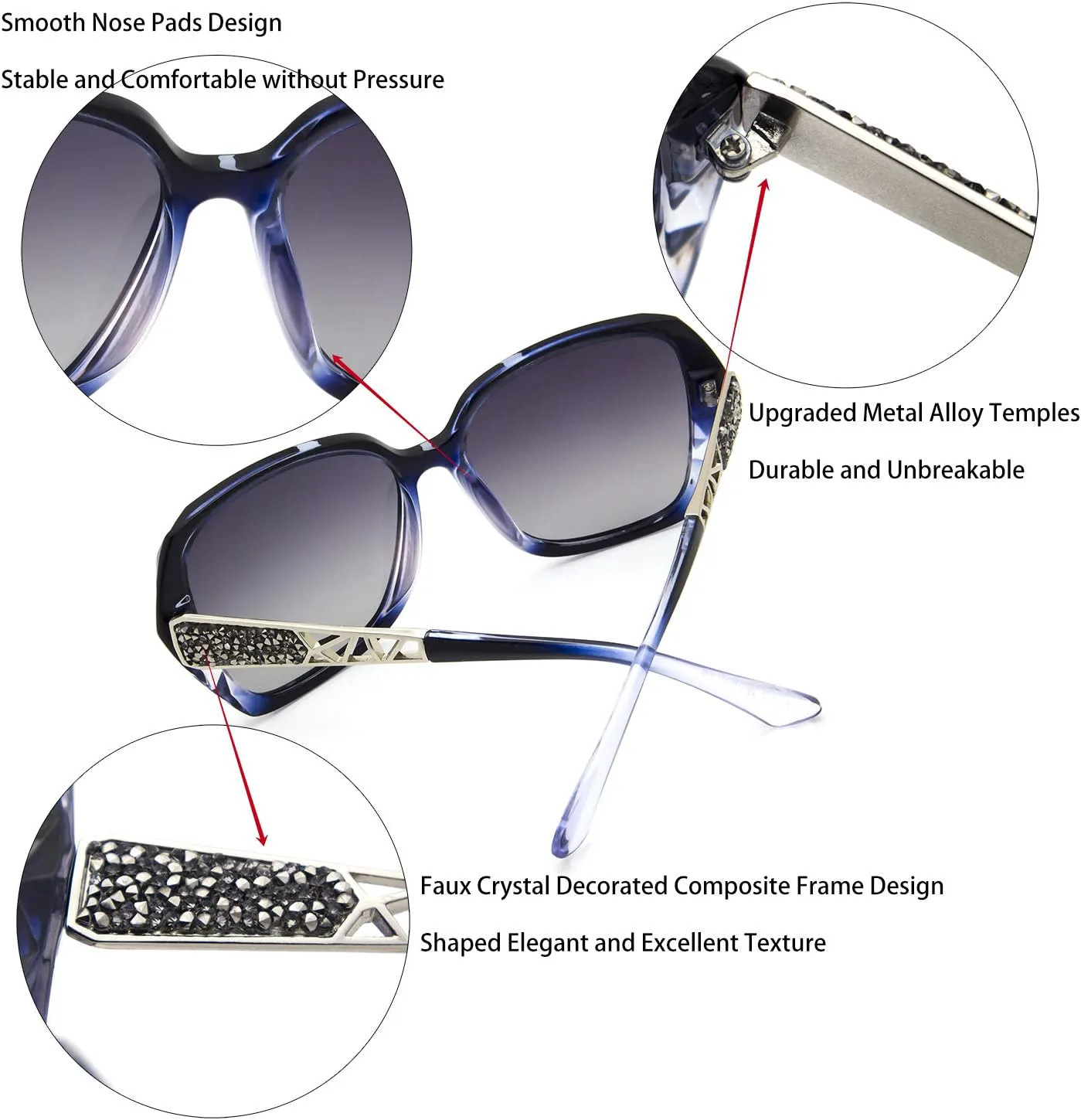 

Очки ANDOILT увеличенного размера с поляризацией для женщин, блестящая композитная оправа, классические женские очки, A0 2pcs Champagne + Blue Frame Grey Lens