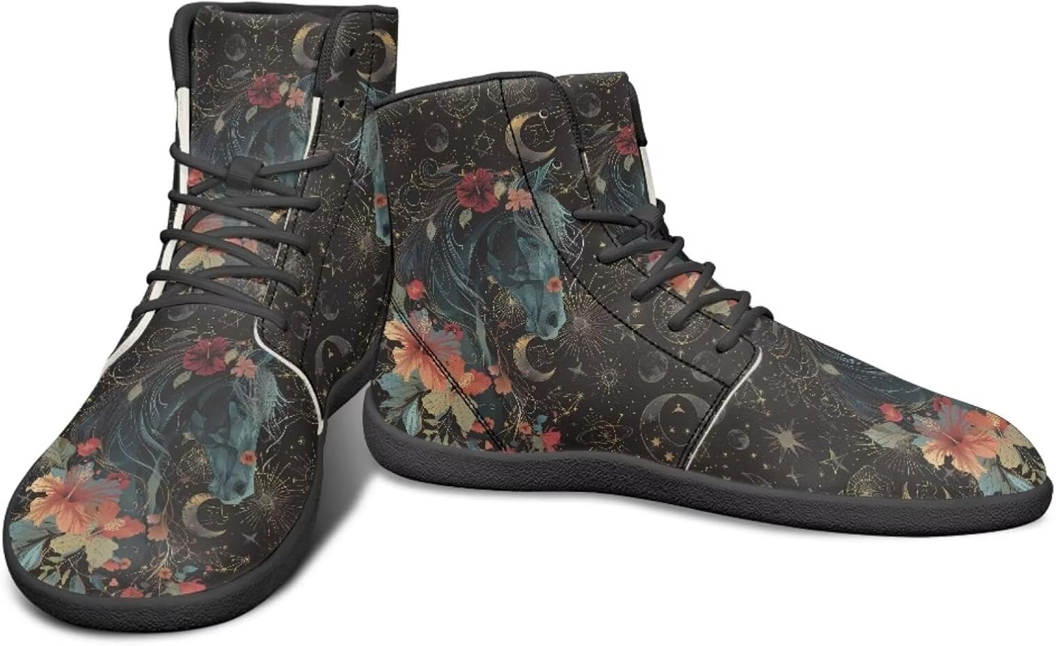 

Кроссовки с анималистическим принтом - высокие кроссовки с широким носком для кросс-тренинга для мужчин Watdotory, Horse Colourful Flower Universe Print