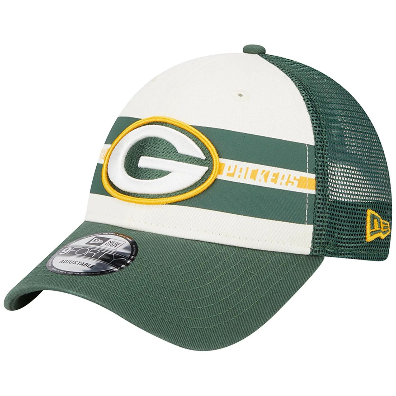 

Мужская кепка New Era кремового/зеленого цвета Green Bay Packers Team Stripe Trucker 9FORTY Snapback