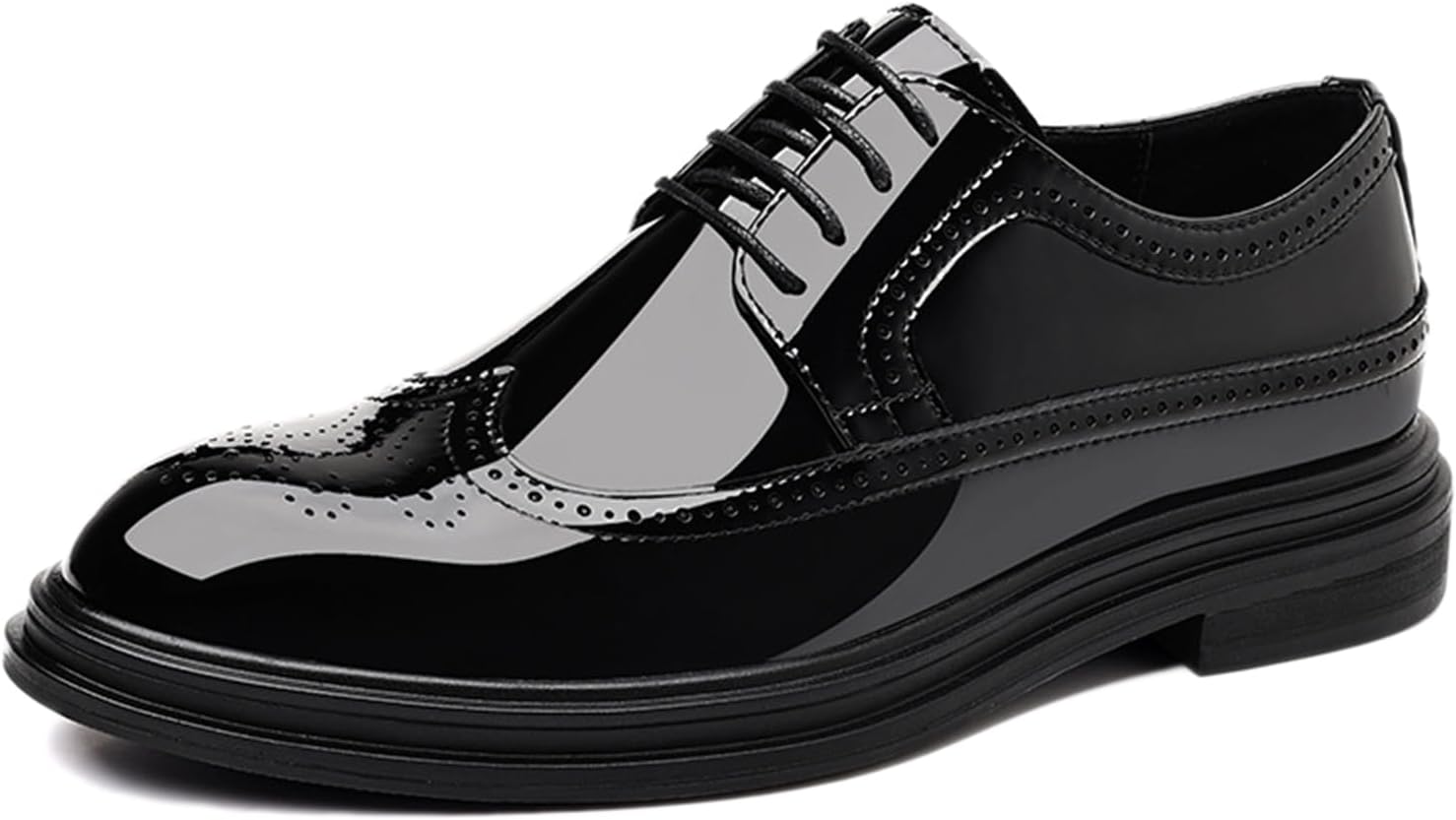 

Мужские оксфорды из лакированной кожи с крылышками и перфорацией, шнуровка, классический заостренный носок, ретро-резьба, низкий массивный каблук, дерби, туфли для свадьбы, бизнеса, официальных мероприятий и вечеринок Adkgbe, черный