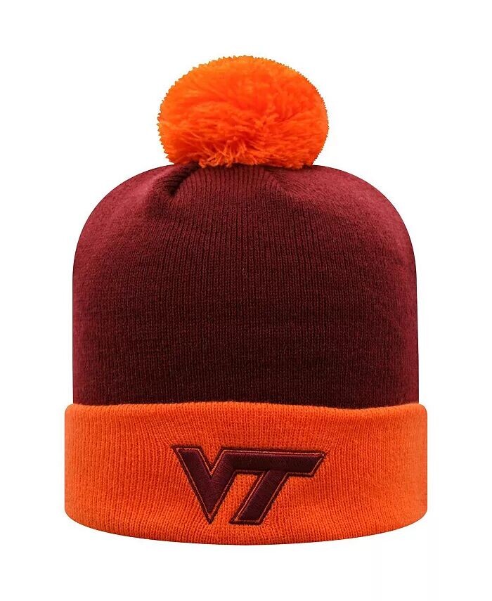 

Мужская темно-бордовая и оранжевая вязаная шапка Virginia Tech Hokies Core, двухцветная с манжетами и помпоном Top Of The World